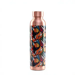 Bouteille d'eau en cuivre pur avec motif artistique paysager d'oiseaux, design traditionnel encadré, artisanale, style rustique - Product Image 2