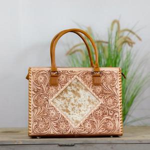 Bolsos de hombro de cuero vacuno de primera calidad con diseño floral grabado a mano, estilo occidental, para mujer, a la moda. - Product Image 1