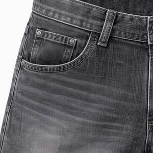 Pantalones cortos de mezclilla holgados para hombre, negros, con efecto desgastado, estilo urbano, producción OEM personalizada, corte holgado, hasta la rodilla, vaqueros vintage de verano con bordado. - Product Image 5