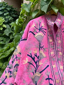 Luxurious Handcrafted Hot Pink Velvet <b>Jacket</b> for Women Ethnic Winter Wear Open Front Premium Velvet Blazer Coat - Product Image 3