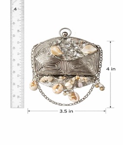 Bolso de mano mini de lujo para mujer, con bordado de perlas, pedrería y diamantes de imitación, dorado, para noche o boda, F S INTERNATIONAL, hecho a mano - Product Image 5