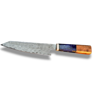 Cuchillos de Chef Profesionales con Hoja de Acero con Patrón de Damasco Afilado y Mango Decorativo de Resina de Madera para Cocina y Preparación de Alimentos - Product Image 1