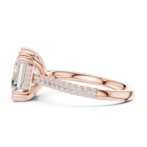 Rose Gold Lab Grown <b>Diamond</b> Emerald Cut Engagement <b>Ring</b>, Pavé <b>Diamond</b> Band, Luxury Bridal Wedding <b>Ring</b> for Women Gifts - Product Image 2
