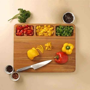 Tabla de Cortar Rectangular de Madera con Contenedores para Uso en la Cocina, Apta para Lavavajillas, Mango de Cuchillo de Acero Inoxidable, Paquete Individual - Product Image 1