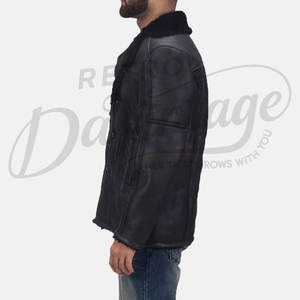 Manteau en cuir noir pour homme de qualité supérieure, doublé de fausse fourrure, chaud, coupe ajustée, élégant, pour l'hiver - Product Image 6