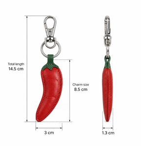 Llavero de Cuero con Forma de Chiles, Mosquetón de Acero Inoxidable, Hecho a Mano, Diseño de Dibujos Animados, Tallo Rojo y Verde, Souvenir, Regalo Promocional - Product Image 2