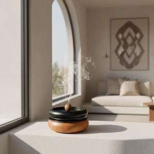 Quemador de Incienso Redondo de Madera con Tapa Metálica, Porta Incienso Árabe con Aroma a Oud, Decoración de Mesa para el Hogar, Ramadán, Bodas - Product Image 6