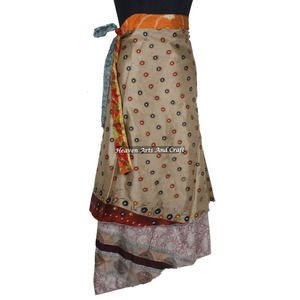 Elegante Falda Larga de Seda Mágica Reversible de 2 Capas, Estilo Sari, Nueva Falda Larga de Seda Mágica Reversible de 2 Capas, Estilo Gitano Hippie - Product Image 1