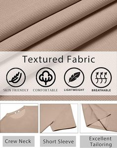 เสื้อยืดคอกลมแขนสั้นผู้ชายสีเบจทรงสลิมฟิตลำลองสีทึบ - Product Image 6