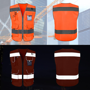 Chaleco de Seguridad Naranja para Hombre con Franjas Reflectantes, Cierre de Cremallera, Múltiples Bolsillos, Transpirable, de Poliéster, Ropa Exterior Informal - Product Image 2