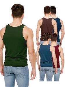 Débardeur de sport décontracté pour homme, col rond, 100 % coton, respirant, sans coutures, couleur unie, options multi-tailles, 120g - Product Image 3