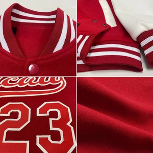 Veste universitaire rouge unisexe personnalisée, style preppy, logo en lettres blanches, fermeture à boutons sur le devant, vêtements décontractés d'automne, polyester/coton - Product Image 3
