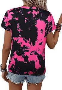 เสื้อยืดผู้หญิงไซส์ใหญ่ลายมัดย้อม ลวดลายเรียบง่าย ผ้าโพลีเอสเตอร์ฟอกสี แฟชั่นทันสมัย ลายพิมพ์แบบรีดร้อน - Product Image 3