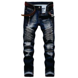 Jeans slim vintage déchirés de haute qualité pour hommes, pantalon bleu pour hommes, jeans en denim délavé - Product Image 3