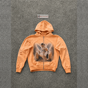 Sweat-shirt à capuche zippé oversize avec motif ange pêche vieilli, coupe décontractée, en molleton French Terry CHRISTIAN I - Product Image 5