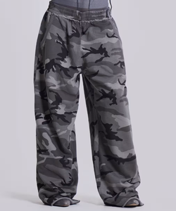 Men's Gray Camouflage Wide Leg Pants <b>Elastic</b> Waist Casual Breathable Midweight Polyester <b>Trousers</b> Autumn Style - Product Image 3