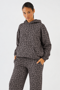 Women’s Graphite <b>Leopard</b> <b>Print</b> Oversized <b>Hoodie</b> And Wide Leg Jogger Set Casual Streetwear Tracksuit Custom Wholesale Fashion Set - Product Image 3