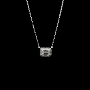 Lab Grown <b>Emerald</b> Cut Diamond <b>Pendant</b> Necklace Halo Charm Silver Plated for Women Wedding & Party Gift - Product Image 3