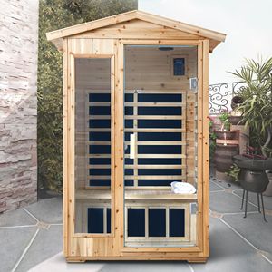Sauna esterna per due persone a infrarossi lontani realizzata in legno di abete vecchio - Product Image 1