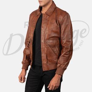 Veste de pilote en cuir véritable pour homme, style aviateur vintage A2, en cuir de vachette vieilli marron, sur mesure - Product Image 4