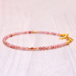 Bracelet à breloques en quartz fraise, argent sterling 925 plaqué argent, pierre précieuse rose naturelle, design simple et classique de luxe - Product Image 5
