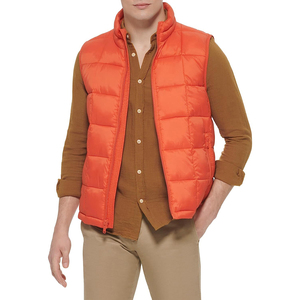 Veste matelassée orange unie sur mesure pour homme, personnalisable, en tissu polyester, col montant, fermeture éclair, style veste matelassée pour homme - Product Image 4