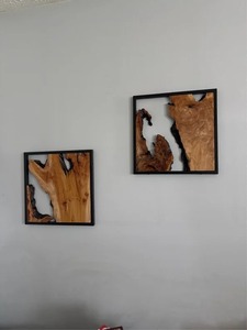Ensemble de 4 panneaux en bambou à bords naturels encadrés, décoration murale rustique en bois, cadre en métal noir, fait main, décoration intérieure suspendue - Product Image 5