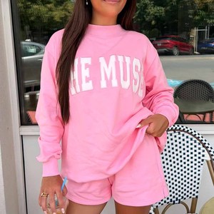 The Muse Premium Oversized <b>Mock</b> <b>Neck</b> Sweatshirt Women Cotton Blend Custom Letter Applique Embroidery Pullover - Product Image 2