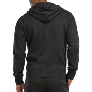 <b>Men's</b> Full Zip Hoodie 100% Cotton French Terry Solid Black Casual Regular Fit Autumn Hooded Sweatshirt For <b>Men</b> - Product Image 3