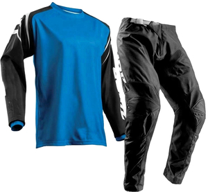 Blue Black Motocross Jersey And Pants Set Breathable Polyester Nylon Men Outdoor Activities Universal Fit Panelled Design - Product Image 1