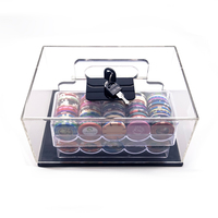 Boîte à jetons de poker en acrylique transparent avec serrure - Contient 400 jetons pour le Baccarat, le Texas Hold'em et la Roulette