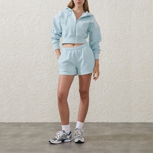 ชุดวอร์มวิ่งออกกำลังกายสำหรับผู้ชายแบบสองชิ้น แขนยาวมีซิป ฮู้ดดี้ กางเกงขาสั้น ลายพิมพ์ย้อมสีแบบแอซิดวอช ผ้าเทอร์รี่ - Product Image 6