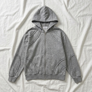 <b>Mens</b> Heather <b>Grey</b> Zip Up Hoodie Oversized Raw Edge Frayed Seam Distressed Streetwear Cotton Fleece Full Zip <b>Sweatshirt</b> Wholesale - Product Image 1