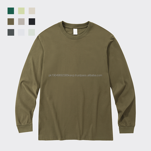 Gran oferta Unisex 100% algodón camiseta de manga larga 230gsm transpirable cuello redondo Camiseta logotipo personalizado alta calidad estilo Casual sólido - Product Image 1