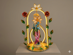 Statue artisanale en fer forgé du Dieu Krishna, impression en relief 3D complète |   Lumière LED |   Pièce décorative Krishna |   Spirituel - Product Image 1