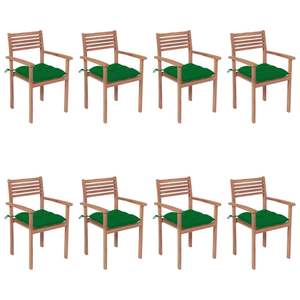 Ensemble de 8 chaises de patio en teck vert avec revêtement en polyester, meubles d'extérieur durables de qualité standard - Product Image 1