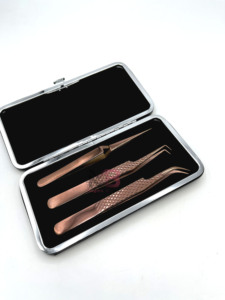 Juego de Pinzas para Pestañas de Acero Inoxidable, Herramientas de Precisión, Estuche Metálico, Puntas Curvas y Rectas para Extensiones de Pestañas - Product Image 5