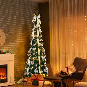Albero di Natale Pre-Illuminato da 2,1 m con 200 Luci Calde, Albero Artificiale Pop-Up con Telecomando, Materiali Dorati e in PE - Product Image 6