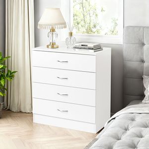Comò Moderno Semplice Bianco a 4 Cassetti, Lussuoso Mobile da Camera da Letto Indipendente in Metallo con Funzione Estensibile per Camera da Letto e Soggiorno - Product Image 1
