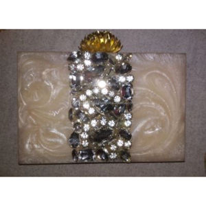White Resin <b>Clutch</b> with <b>Black</b> Geometric Design Handmade Women Purse <b>Evening</b> Party <b>Bag</b> with Tassel Wholesale Bulk - Product Image 2