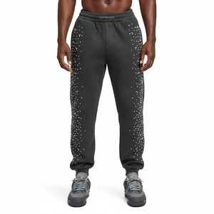 กางเกงวอร์มผ้าฝ้ายแท้ 100% ประดับเพชร กางเกงวอร์มฟอกสีสไตล์สตรีทแวร์ สำหรับผู้ชายและผู้หญิง ปี 2026 - Product Image 2