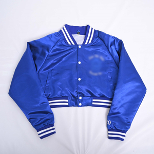 Chaqueta Universitaria Azul Satinado para Mujer, Cuello Camisero, Cierre de Botones, Color Sólido, Logotipo en la Manga Izquierda, Estilo Casual Otoñal 2026 - Product Image 3