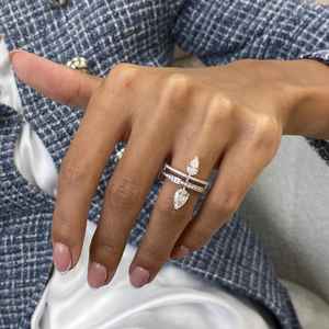 Anillo de Dos Filas con Diamantes de Moissanita en Corte Pera, Diseño Creativo, Plata 925 Original, Personalizable, Regalo de Cumpleaños para Mujer - Product Image 5