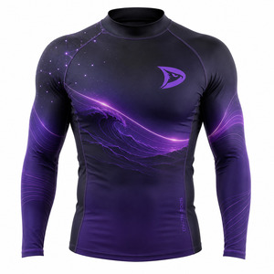 Wholesale Raised Rubber Print Breathable 220g Polyester/Nylon Unisex Adult Full Sleeve Jiu Jitsu MMA BJJ Rash Guard - Product Image 1