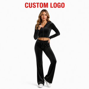 Nouvel Arrivage Ensemble de Survêtement en Velours Personnalisé pour Femme, Ensemble Deux Pièces en Velours avec Veste Zippée et Pantalon Évasé 2026 - Product Image 1