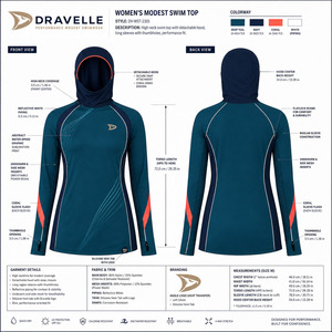 <b>UV</b> Protection Water Sports Swim Shirt Long Sleeve Rash Guard Detachable Hijab Hood Modest <b>Swimwear</b> Top - Product Image 5