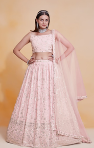 Light Pink Zari Sequence Embroidered Lehenga Choli Set Unstitched Blouse Soft <b>Net</b> <b>Dupatta</b> Wedding Party Wear - Product Image 1