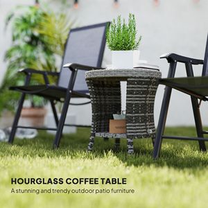 "Woven Gray 2-Tier Outdoor Patio <b>Coffee</b> <b>Table</b> with Composite Wood Top & PE Rattan Storage" - Product Image 4