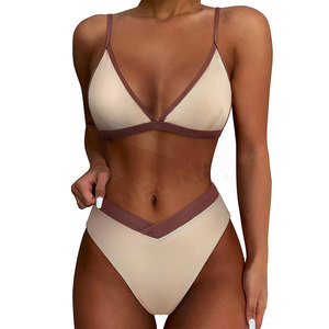 Womens High Waisted <b>Bikini</b> <b>Set</b> Two Piece <b>Triangle</b> Swimsuit Contrast Trim Bathing Suit Custom Logo Swimwear - Product Image 3