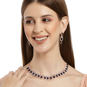 Conjunto de Collar y Pendientes de Latón Chapado en Oro Rosa para Novia India, Joyería de Diseño Geométrico para Mujer, Ideal para Fiestas - Product Image 3
